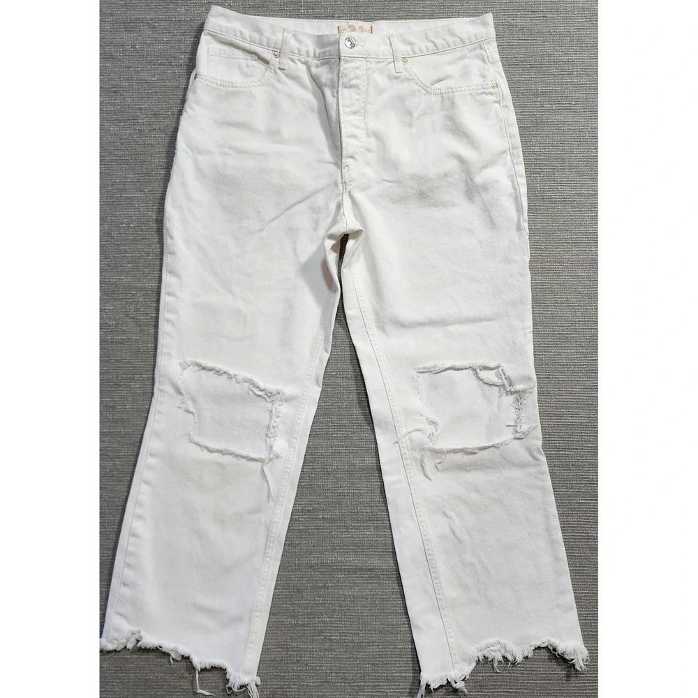 We The Free Free People White Distressed Raw Hem‎ Button Fly Jeans Size 31